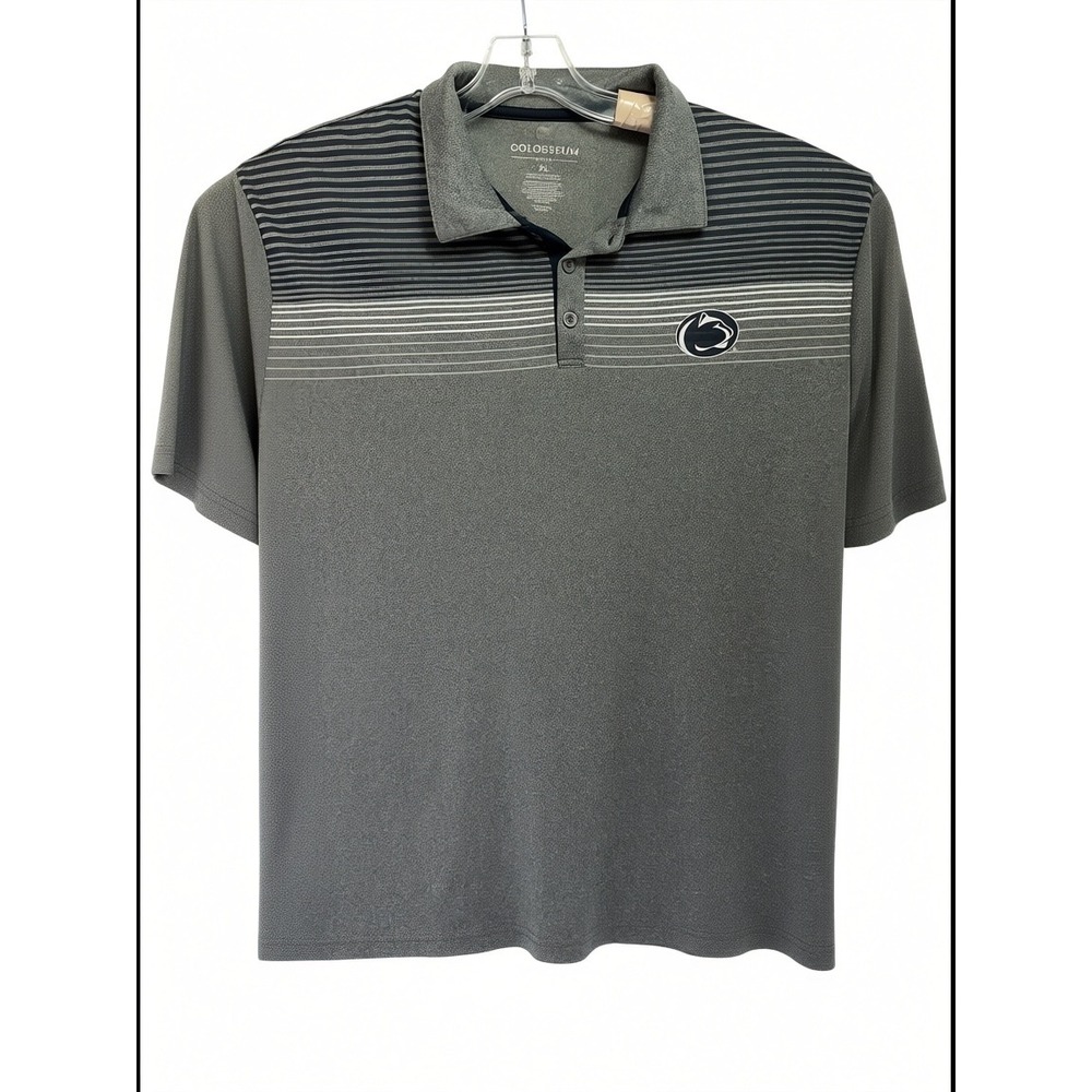 Colosseum Performance‎ Penn State Nittany Lions Mens XL Polo Gray Striped (A19)